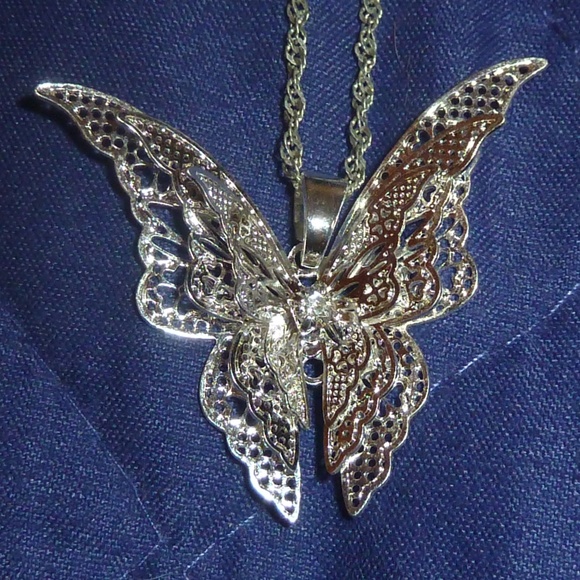 Download Jewelry Silver 3d Butterfly Necklace With Chain Poshmark